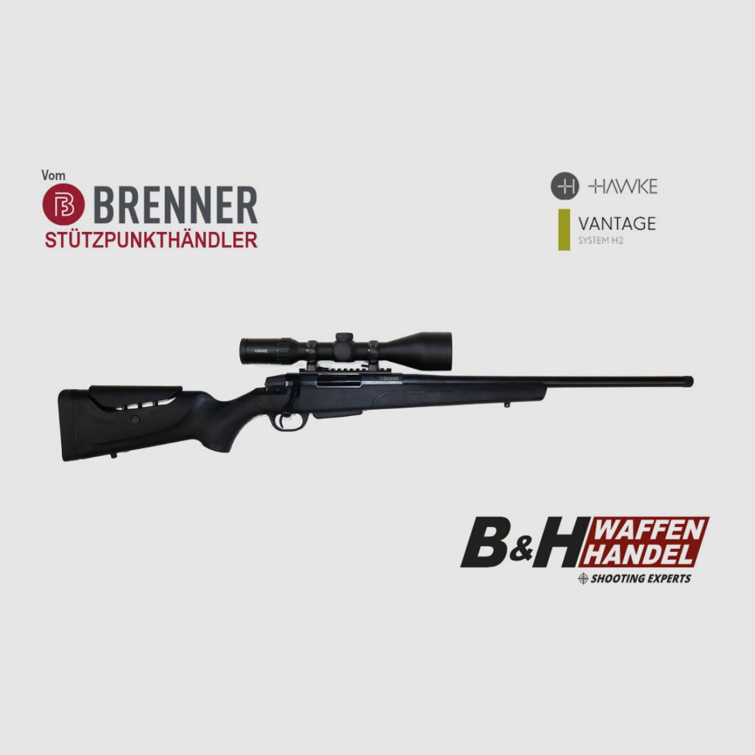 Paquete completo Brenner: Brenner BR-20 Polymer con mira telescópica Hawke Vantage 3-12x56