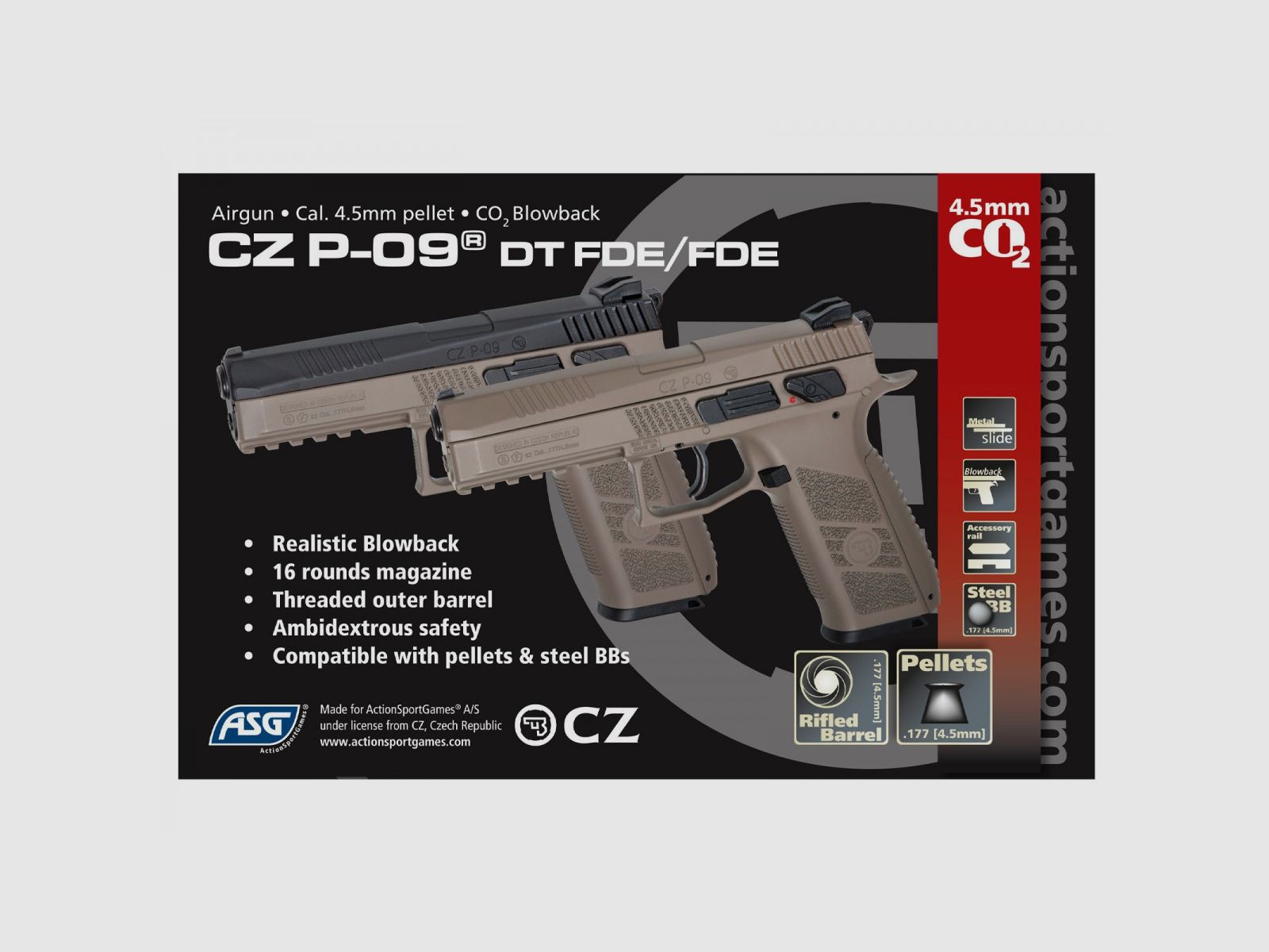 CO2-Pistole CZ P-09 Schwarz-FDE - 3,7 Joule - Kal. 4,5mm, Bild 3 von 11
