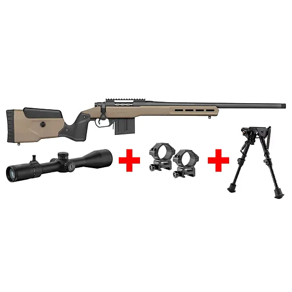 Pack Repetierbüchse Mossberg Patriot LR Tactical .308 Win RTI 6-24x50 Zweibein Harris, Bild 1 von 10