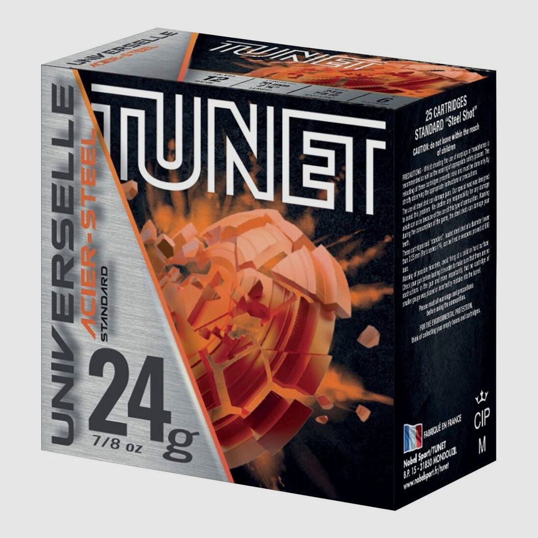 Tunet 12/70 Universelle 2,5mm 24g Weicheisen-Stahlschrotpatrone Bleifrei