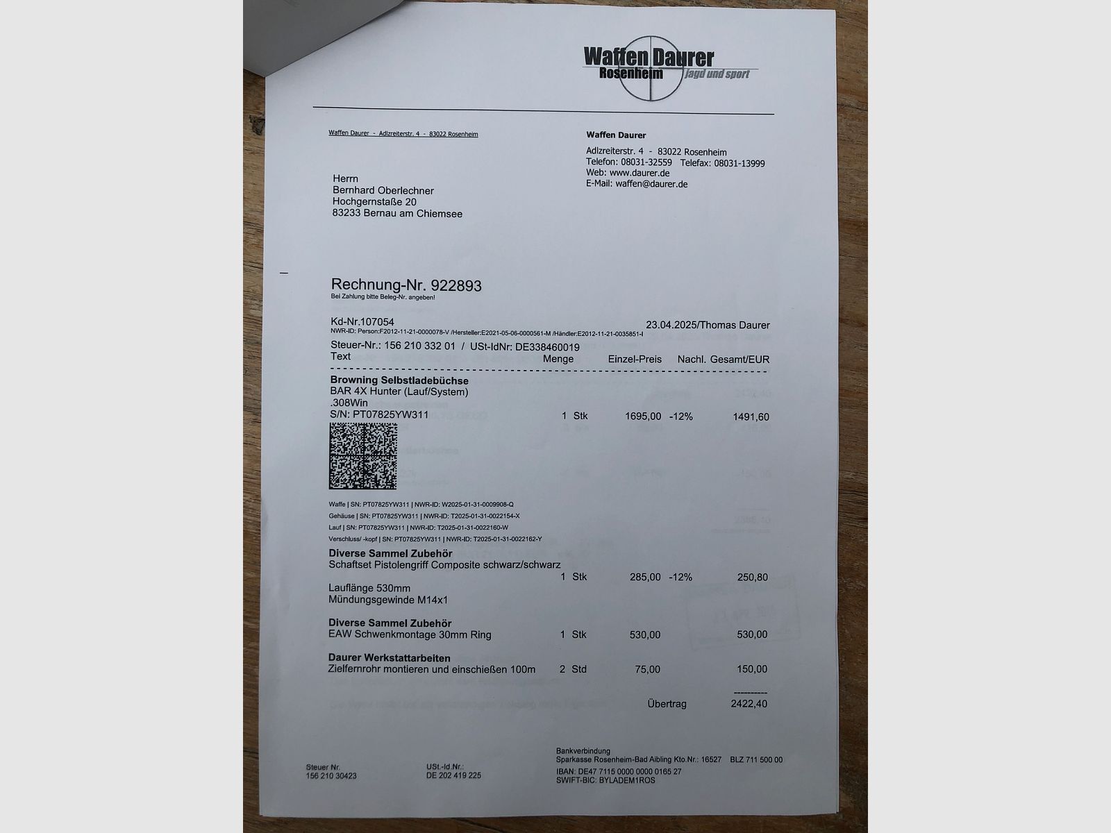 Wie neu, nur eingeschossen: Browning BAR 4x Hunter .308 mit DDOptics Drückjagdglas