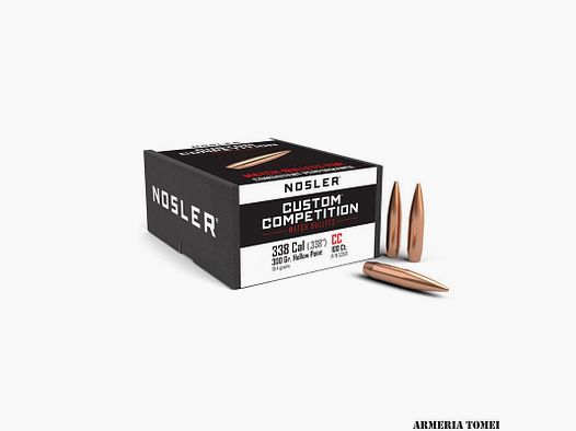 NOSLER – PALLE – CUSTOM COMPETITION® 338 Cal (.338″) CC 300gr Hollow Point 19,4g (100pz) -53515