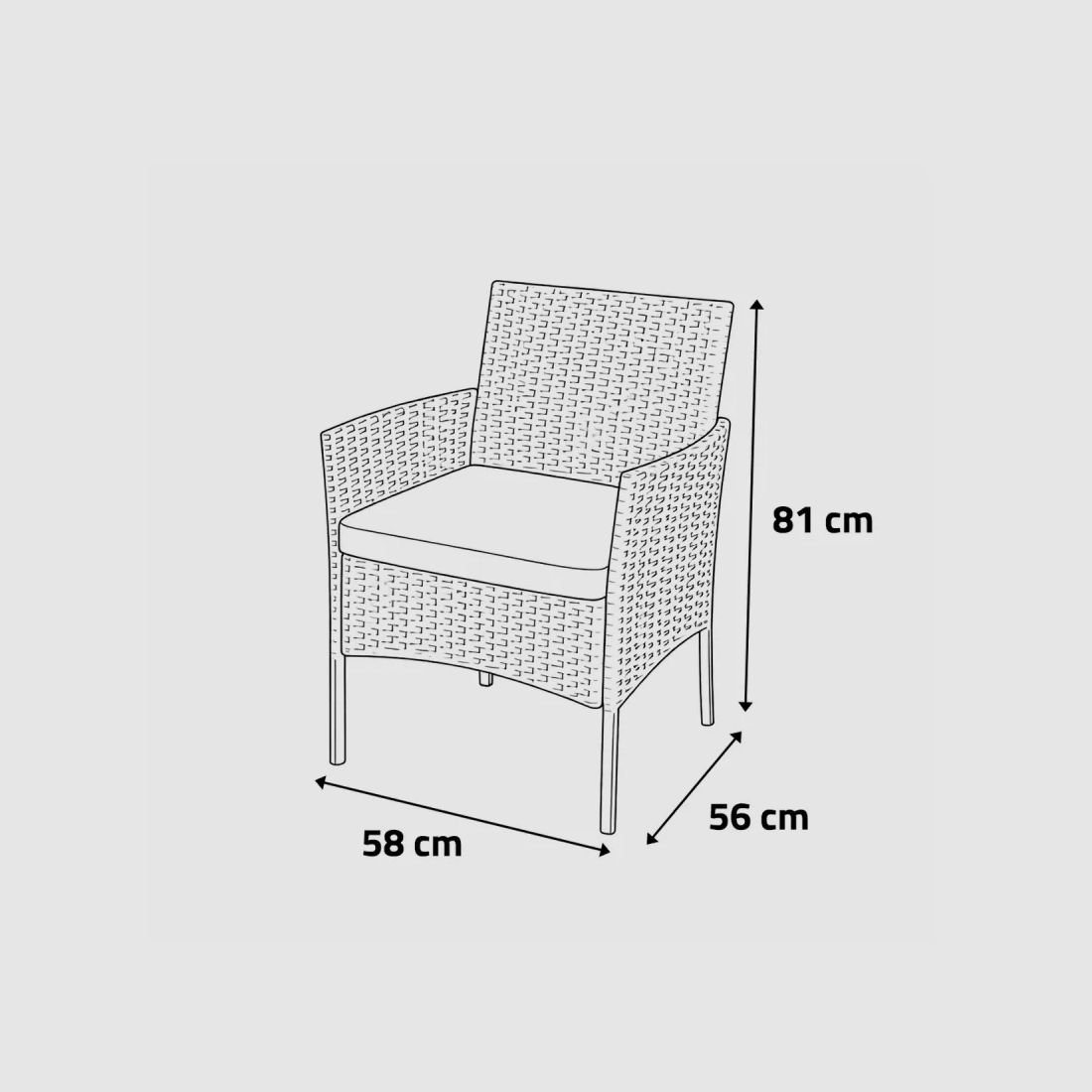 Set di mobili da giardino 2 poltrone e tavolino intrecciato nero, immagine 13 di 16