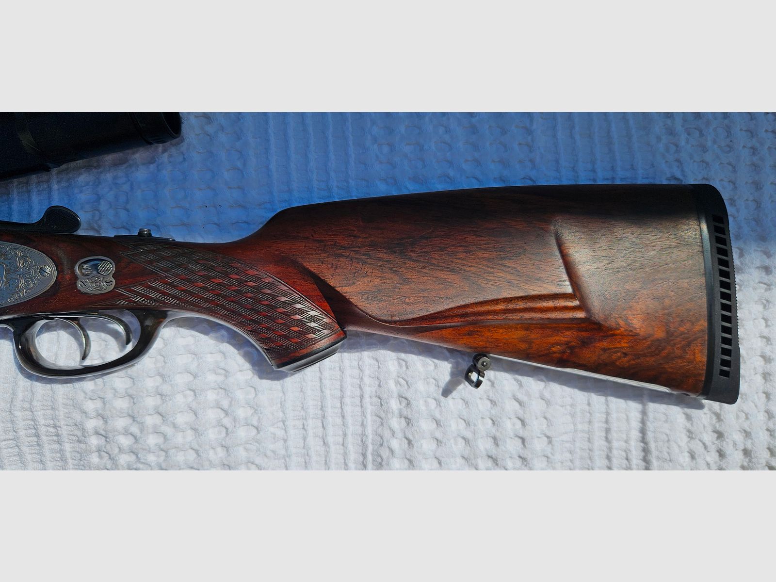 Einzelstück Johannes Feldbusch Bockdrilling • Kal. 7x65R - .222 Rem. - 16/70 • Böhler Antinit • Zeiss Diavari VM 2,5-10x50 T*