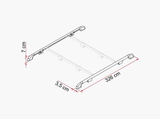 Dakkoffer Rail, Lengte 326 cm