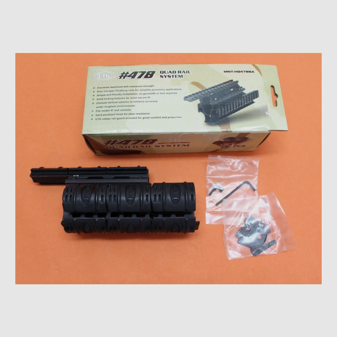 UTG - Leapers Kalashnikov AKM: 4-Rail-System/-Handschutz UTG (MNT-HG478SA) Alu schwarz inkl. Railprotektoren