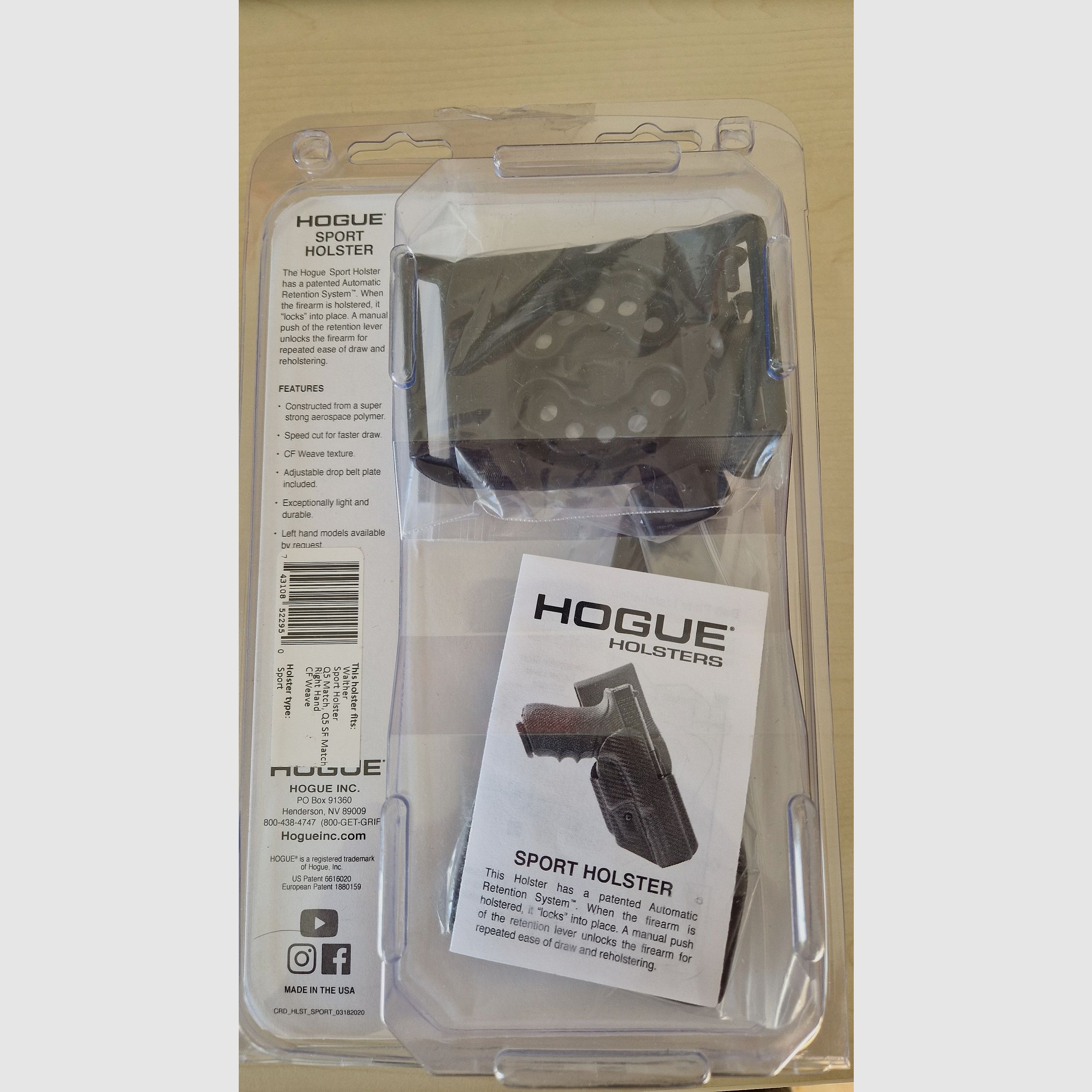 Walther Q5 Holster Hogue Sport Kydex