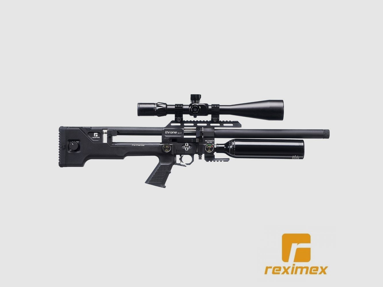 PCP-Büchse Reximex Throne GEN2 Kaliber 5,50 mm. Kunststoff Schwarz. 24 Joule.