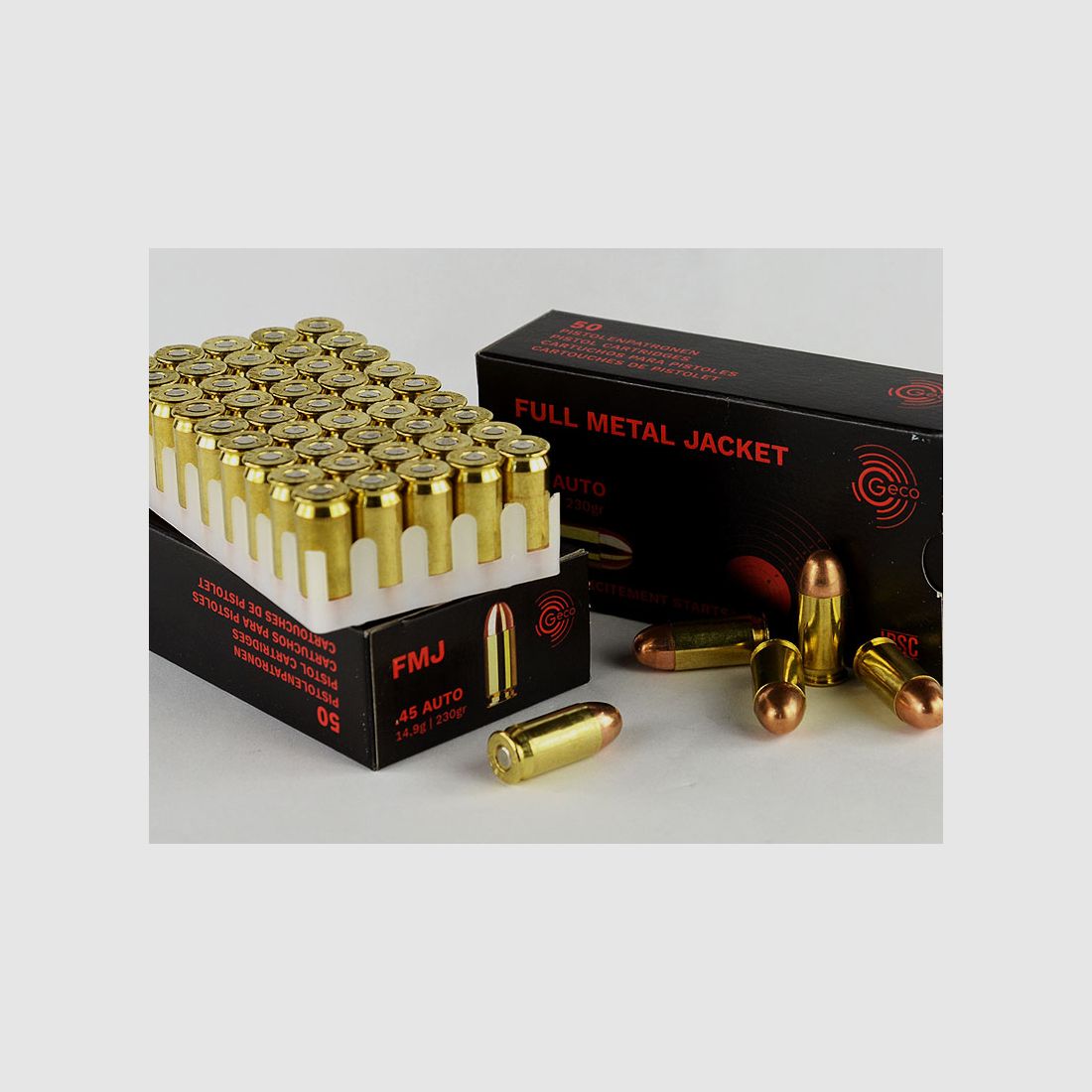 GECO .45 Auto (.45 ACP), Pełnopłaszczowy Okrągły Nos 230 grs 1 Opakowanie (50 Strzałów po 0,658 €*)