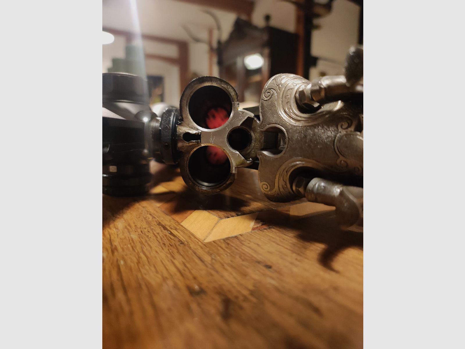 Neuwertiger Ferlacher Drilling 5,6x50R Mag 16/70 Hahndrilling Rouxverschluss kein Krieghoff Blaser Merkel Nimrod Suhl Simson Collath