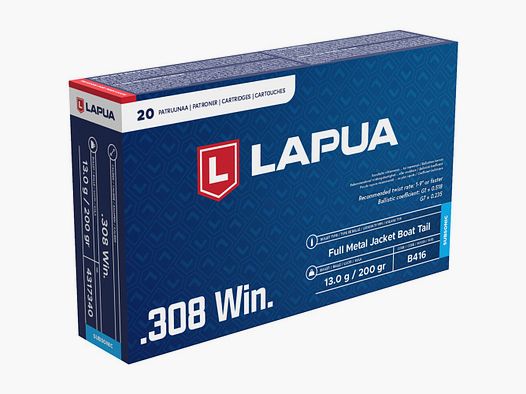 Lapua .308 Win. Subsonic full coat boat tail 13.0g/200grs.
