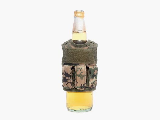 Mini Tactical Schutzweste mit Fronttaschen für Bierflasche / Weinflasche / Thermosflasche - Digital-Woodland
