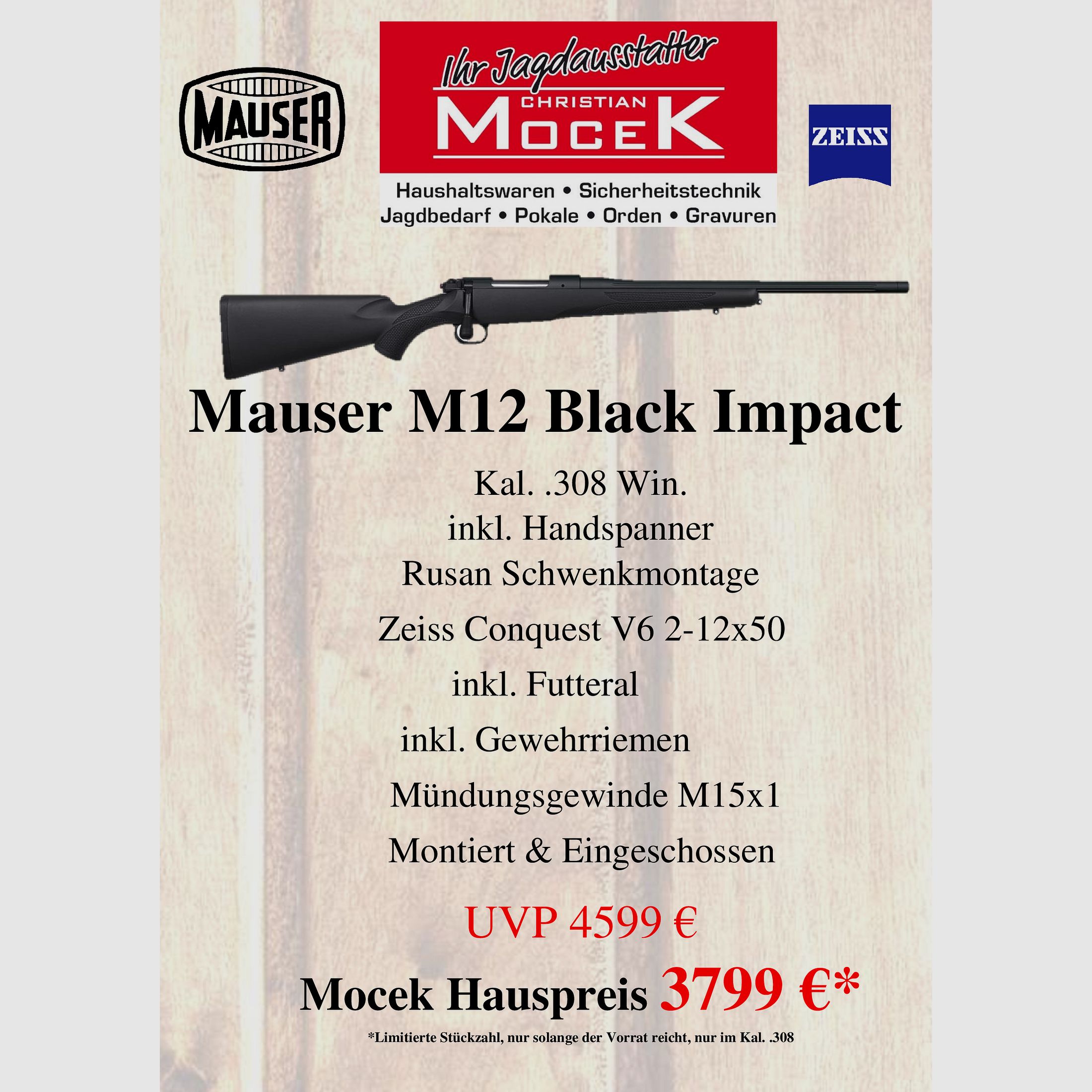 Mauser M12 Black Impact, mit Zeiss Conquest V6 2-12x50
