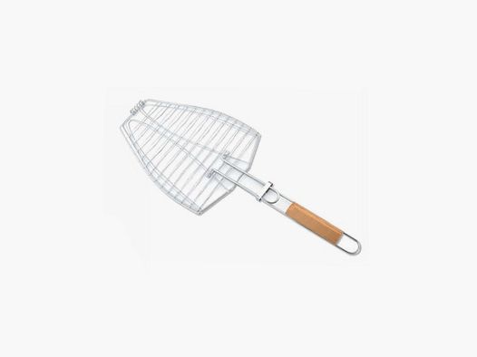 Edelstahl Fischgriller - doppelt - mit Holzgriff
