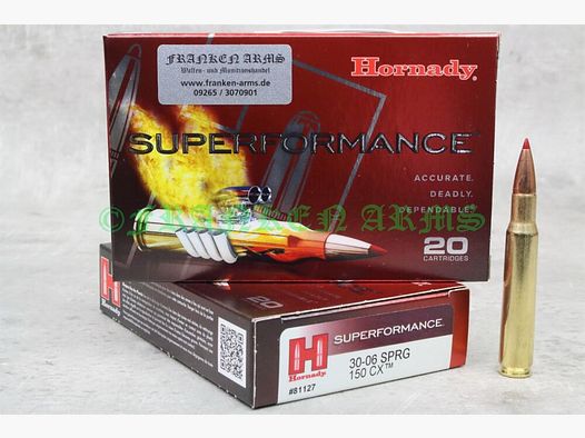 Hornady Superformance	 CX .30-06 Spr. 150gr. 9,7g 20 Stück Staffelpreise