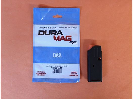 Duramag AR-15 9mm: Duramag magazine 10-round 9mm Luger steel, e.g. for Oberland Arms OA-15 PR M9 or similar.