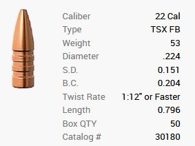 Barnes Pocisk .22/.224 53GR TSX FB 50 sztuk