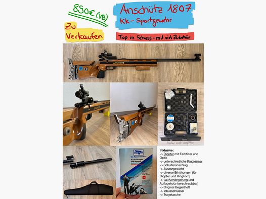 Karabin Anschütz Match 1807 KK – Kompletny zestaw w doskonałym stanie