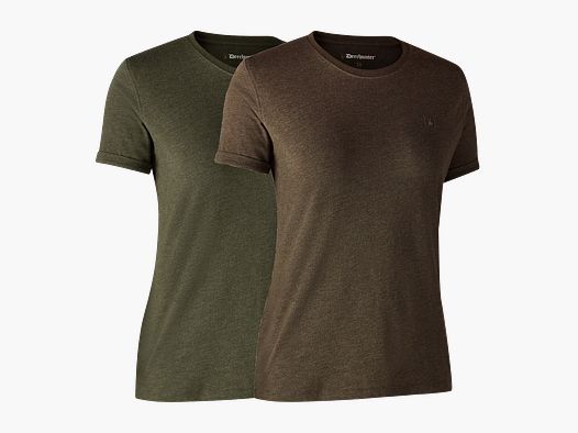 Dames basis t-shirt in 2-pack - Adventure Green mel/Brown Leaf mel. - Dames kledingmaat: 40