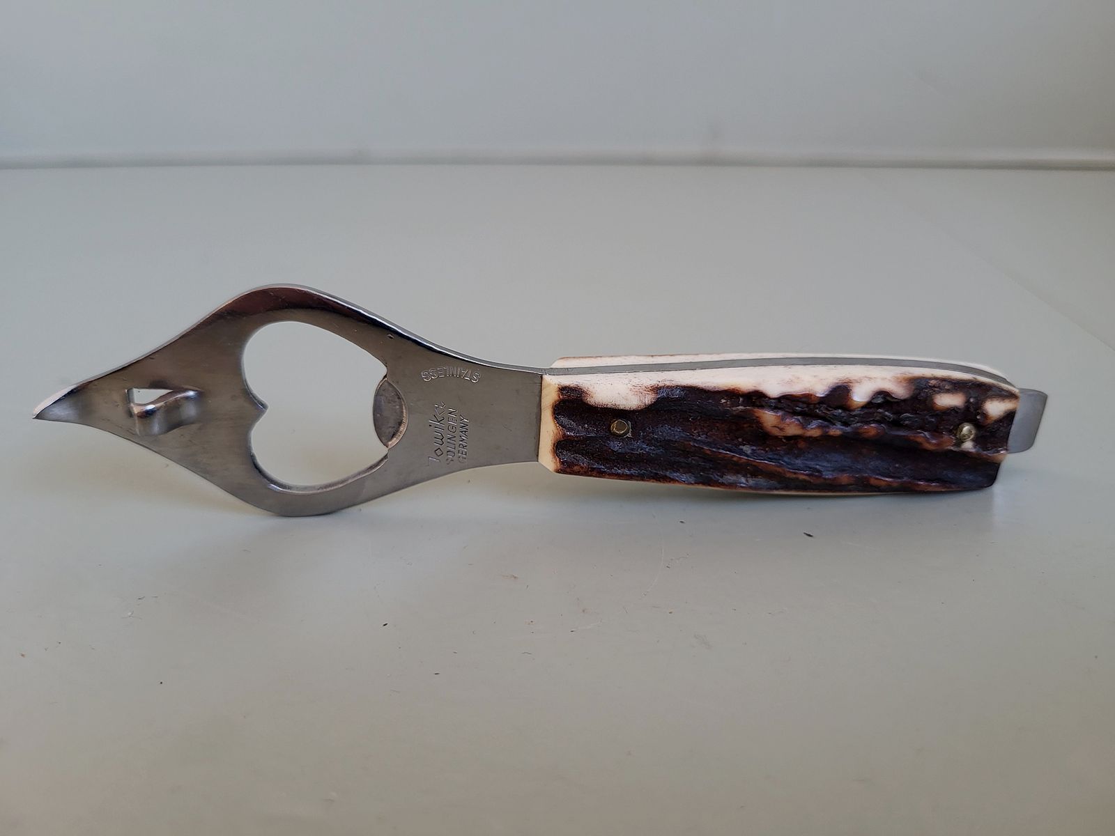 Jowika Solingen - couteau de poche - ouvre-bouteille - tire-bouchon - corne de cerf - années 1970