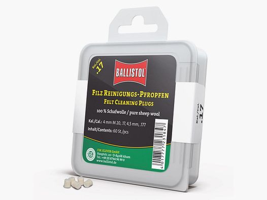 Tapones de limpieza de fieltro Ballistol clásico cal. .17 - 60 uds.