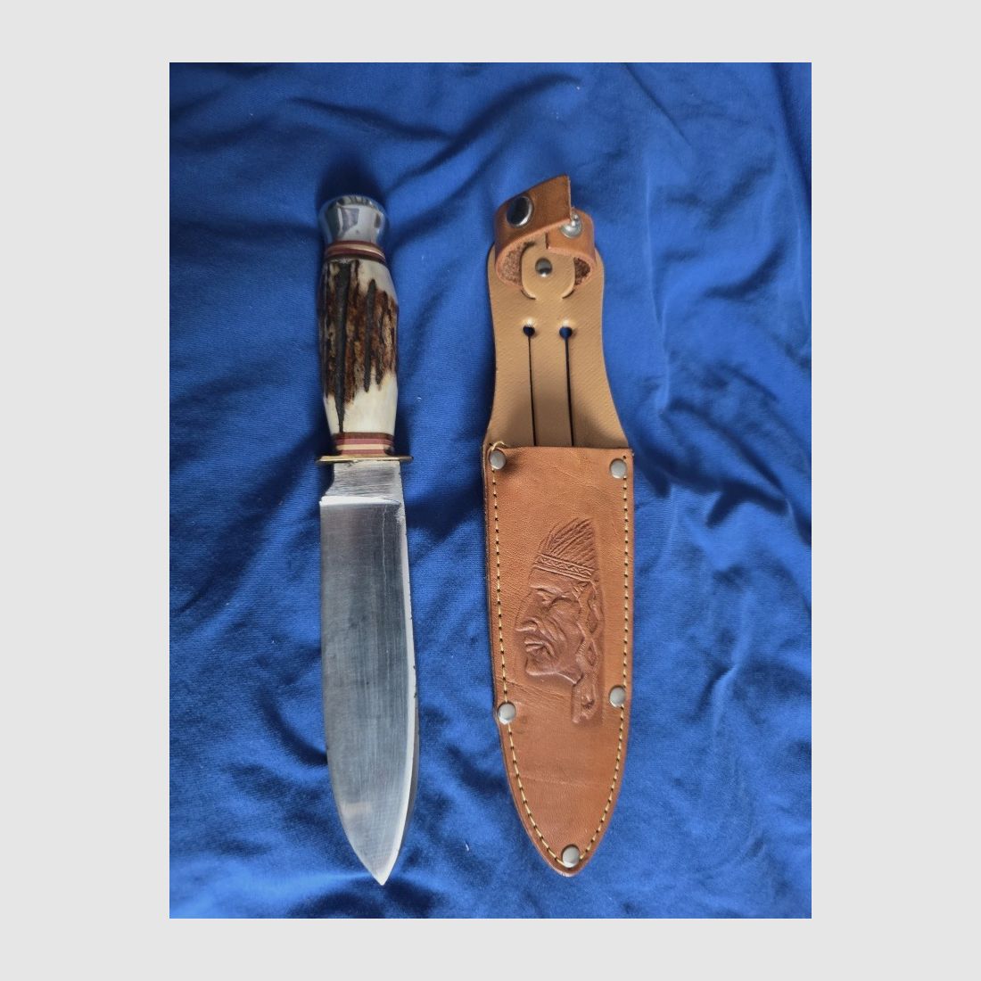 Cuchillo de caza Solingen con mango de asta de ciervo acero inoxidable Drop-Point 10,1–13 cm + funda