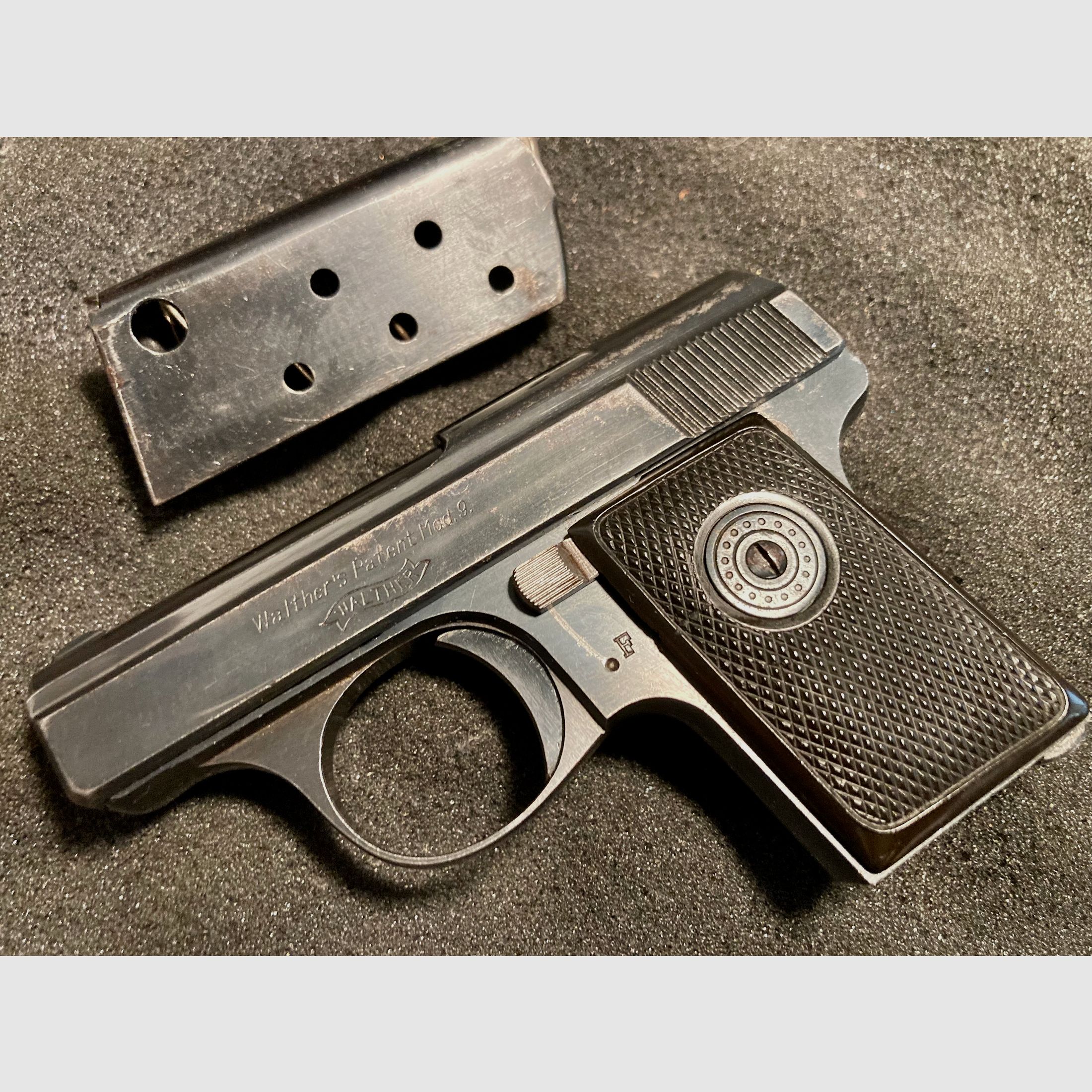 Walther Mod. 9, Tipo II, ca. 1928/29, Calibre 6,35mm Browning, pistola de bolsillo Zella Mehlis, WWII, WHB61