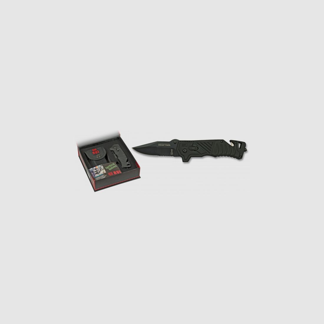Rettungsmesser RUI Taschenmesser Titan beschichtet mit Nylon-Etui Gurtschneider