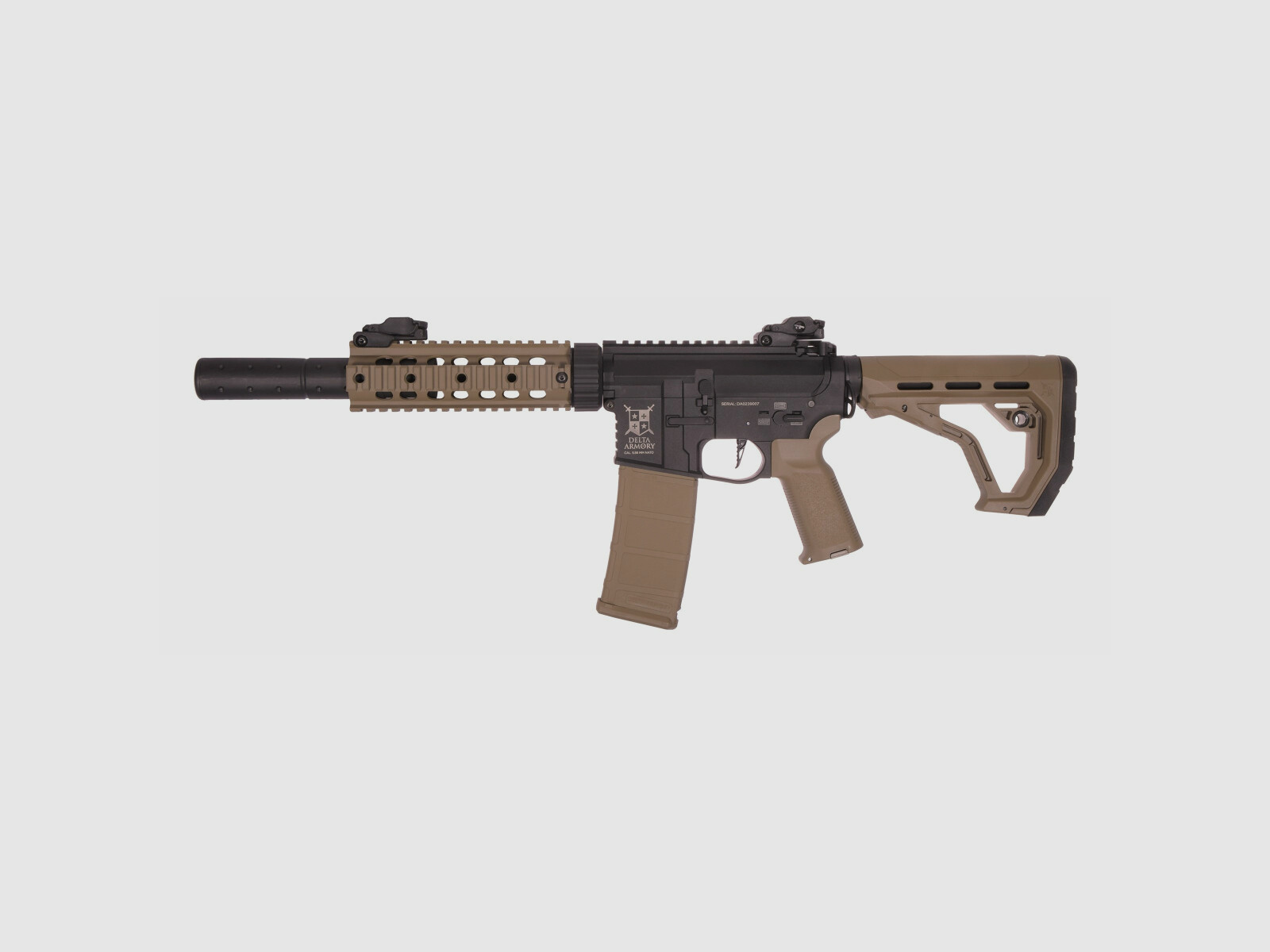 AR15 SilentOps 7 Zoll CHARLIE EAGLE ETU Tan/Schwarz S-AEG Softair Gewehr Frei ab 18 Jahren | Delta Armory