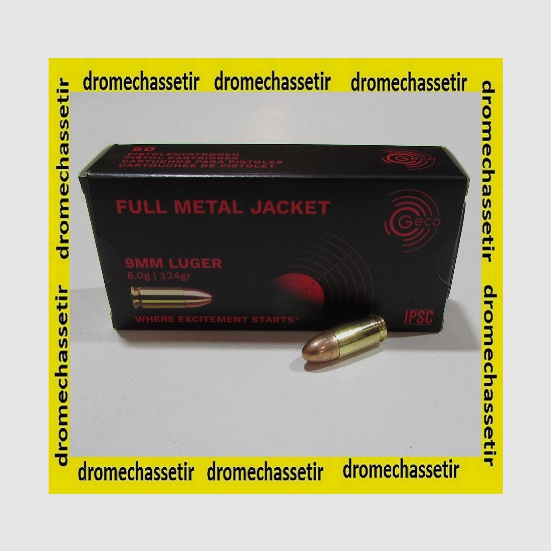 Box mit 50 Patronen GECO 9×19 Luger FMJ TOMBACK 124 Grains