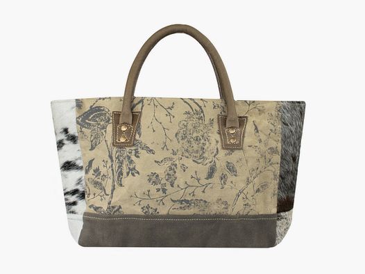 Borsa a mano Lovergreen con motivo in pelle vintage e cotone