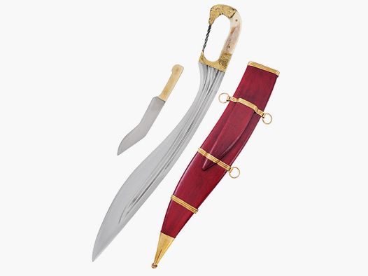 Falcata with horse head including sheath and side knife