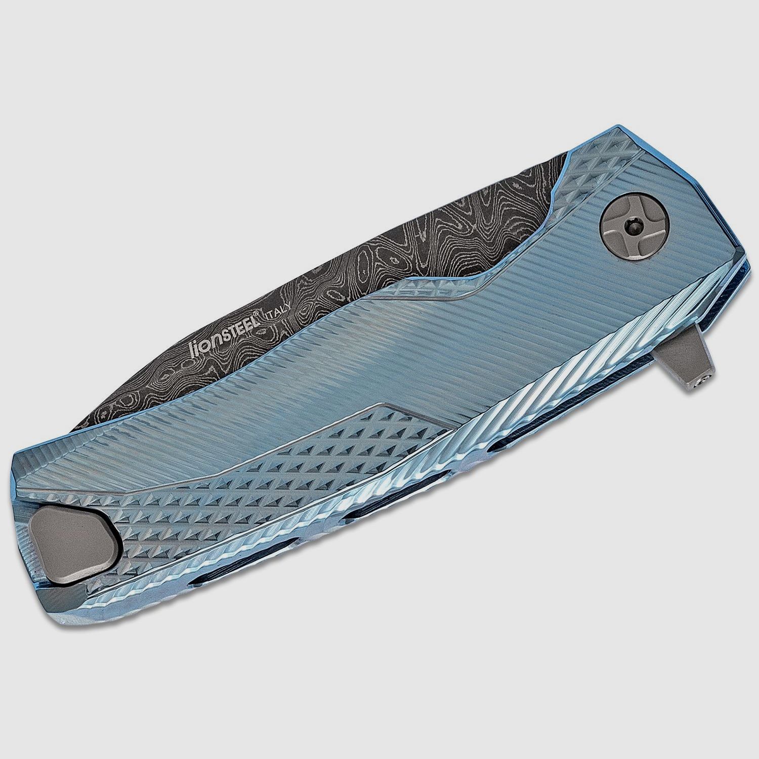 ROK DD BL, Nichols Scrambled Damascus-Klinge, blauer Titangriff | 97319
