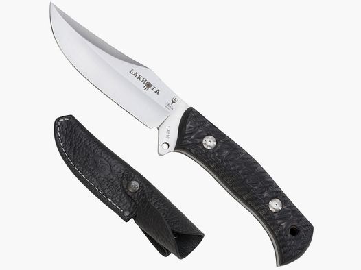 Coltello da viaggio LAKOTA con elegante fodero in pelle manico nero