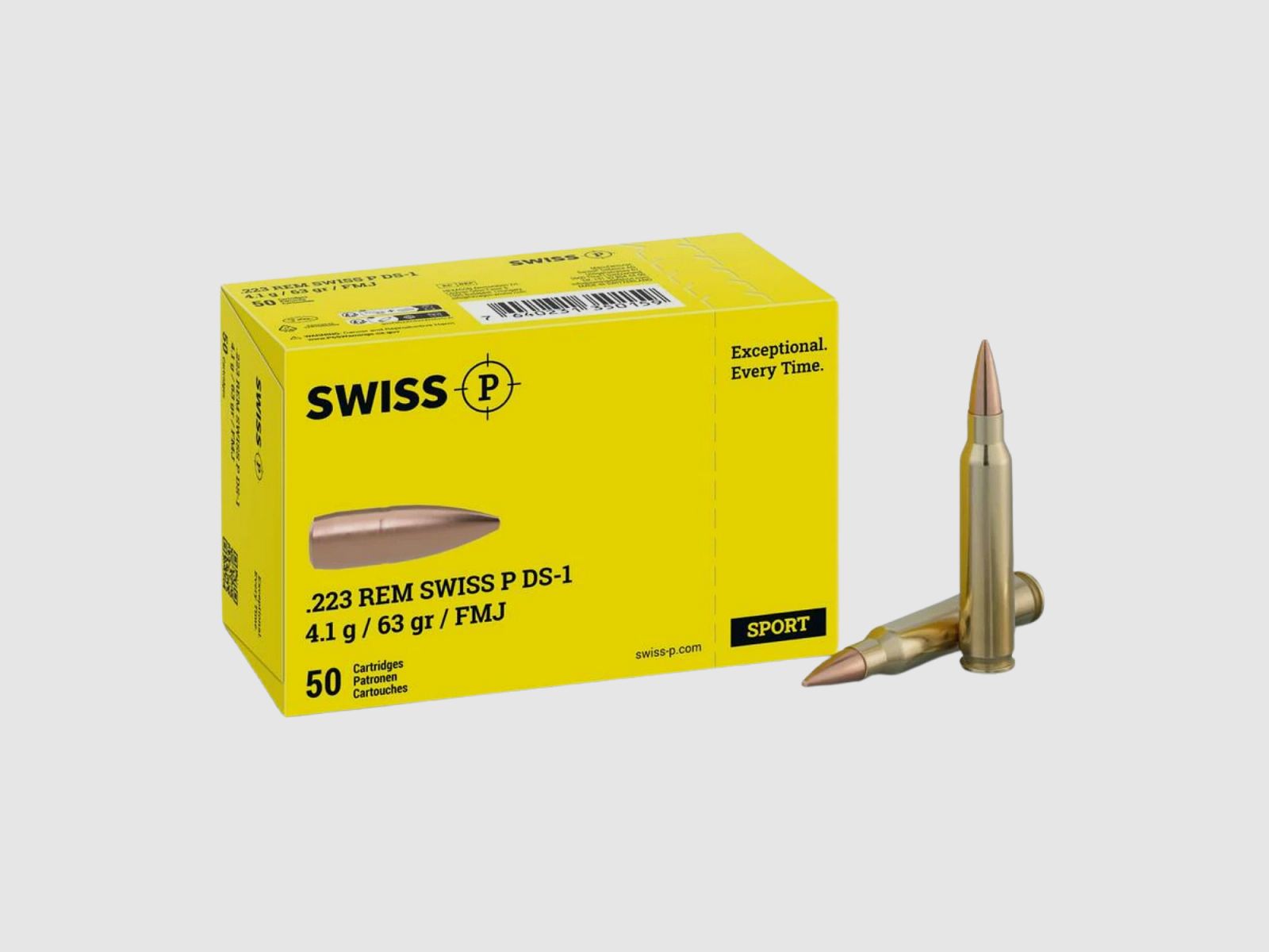 Cartucce per fucile Swiss P .223 Rem. palla intera 63gr.