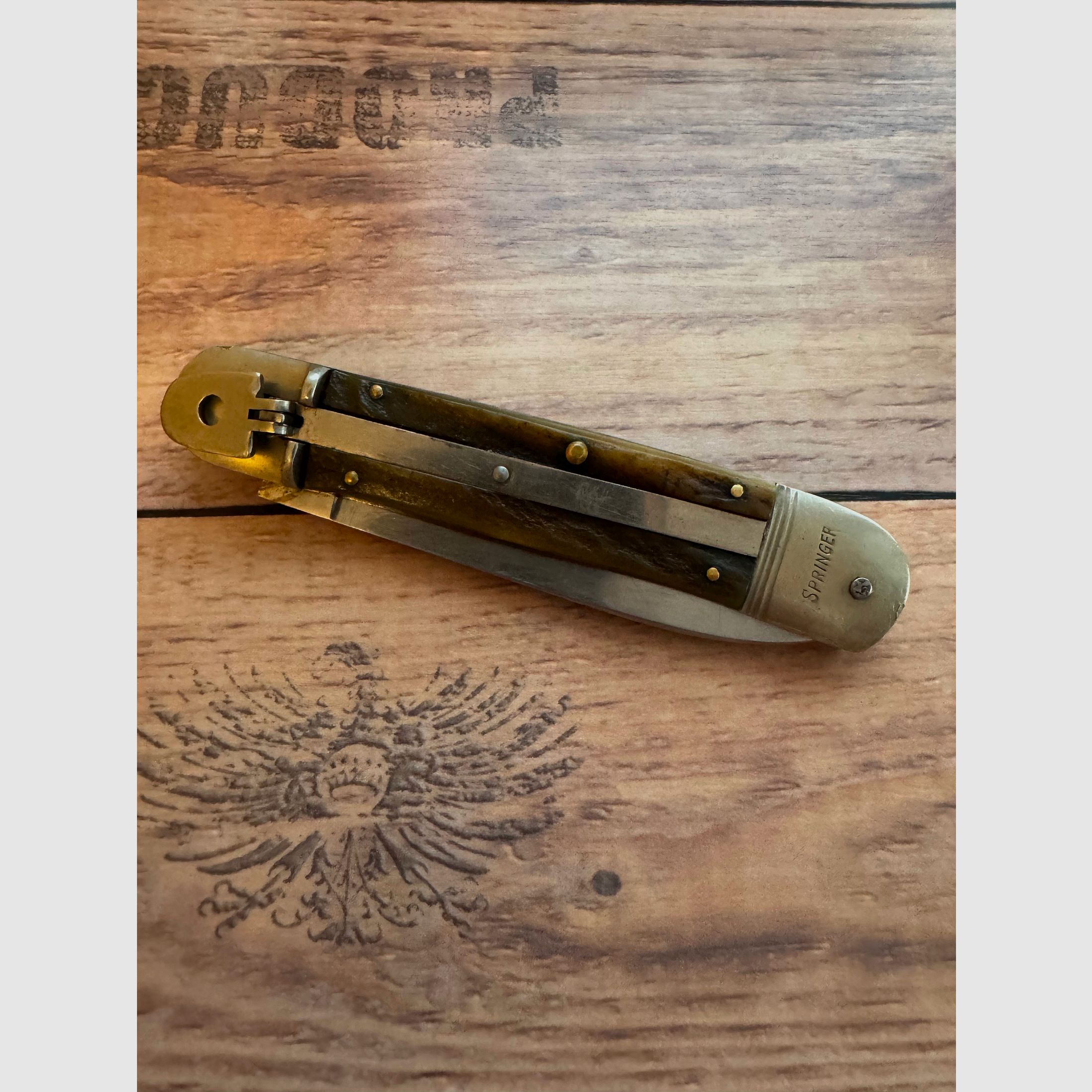 Sammlerstück Klappmesser Springer Bonsa Solingen Hirschhorngriff Wingen