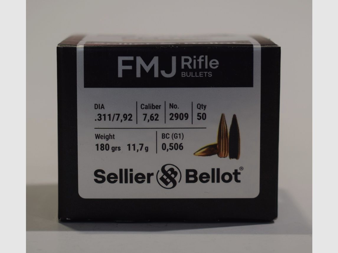 Doos van 50 kogels Sellier & Bellot kal. 0.311 FMJBT 180 grains, afbeelding 1 van 2