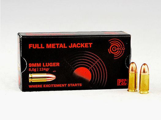 GECO 9 mm Luger, FMJ okrągły 124 grs 1 opakowanie (50 strzałów po 0,338 €*)