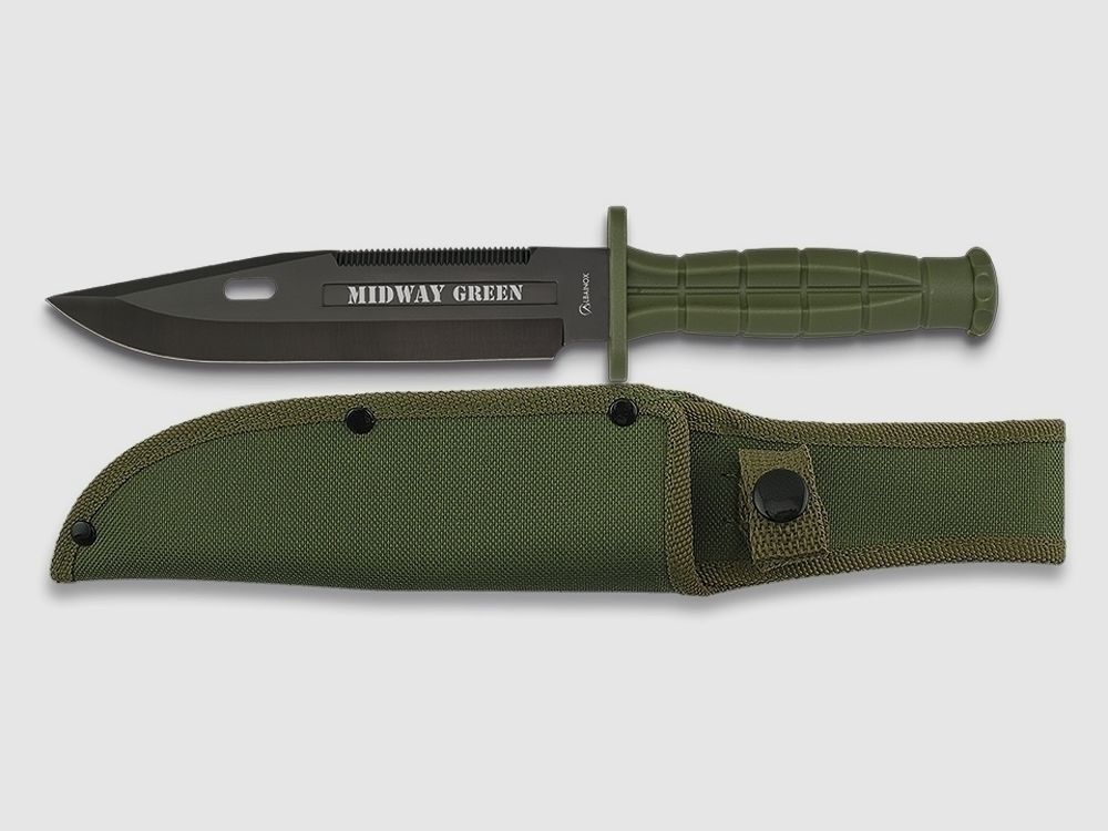 Einsatzmesser Widway Green Sägerücken-Klinge mit Nylonscheide