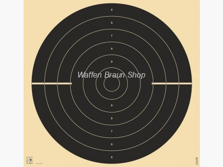 Tarcza do strzelania 4-krotnie nacięta, certyfikowana przez ISSF, 6 koncentrycznych czarnych pierścieni