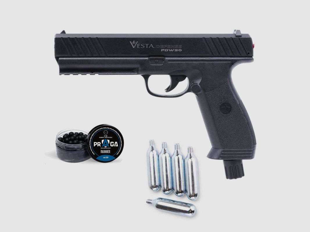 PACK Verdediging Pistool PDW50 Kaliber 50 + 50 ballen + 5 CO2 patronen, afbeelding 8 van 8
