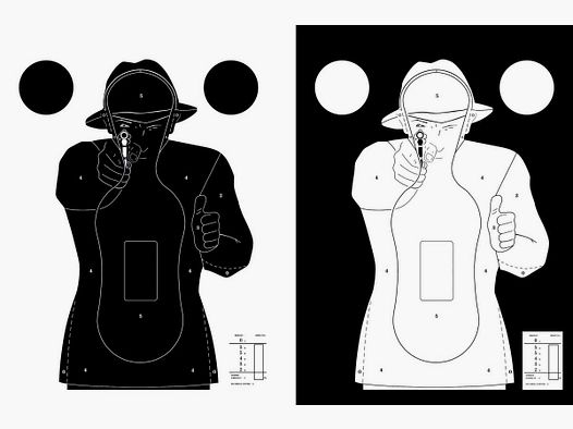 100 cibles cartons silhouette Police 51 x 71 cm - Blanche sur fond noir