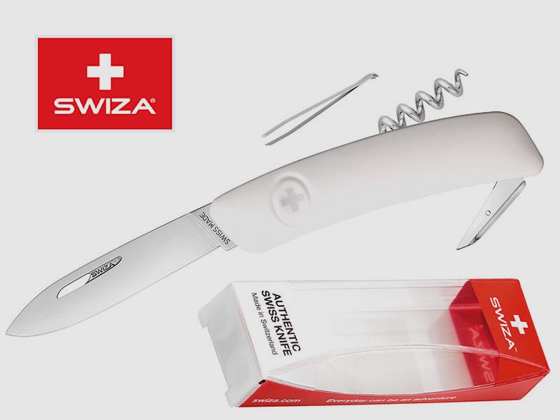 SWIZA Schweizer Messer D01, weiss, Edelstahl 440, 6 Funktionen, Korkenzieher, Multi-Tool