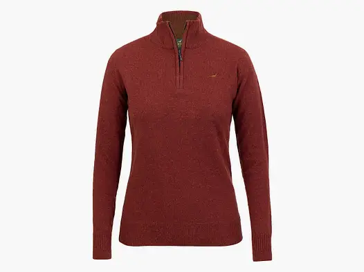 Laksen Tyne Zip-Neck, lamswollen damestrui, rusty