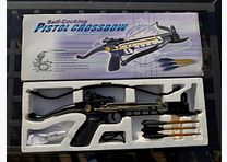 Wysokiej jakości aluminiowa kusza pistoletowa Cobra (80 lbs) – jak NOWA + 6 bełtów i oryginalne opakowanie!
