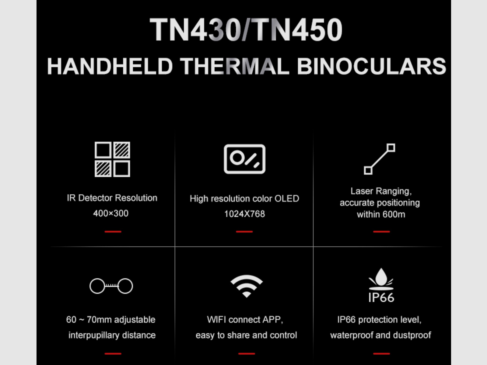 Guía de binocular de imagen térmica TN450 de mano con sensor de 400x300