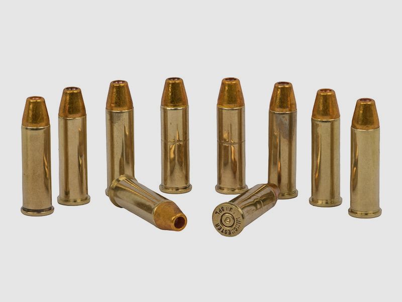 Dekopatronen Revolverpatronen Kaliber .38 Special MessinghĂĽlse mit Hohlspitzgeschoss gelb blinde Originalpatronen 10 StĂĽck (P18)