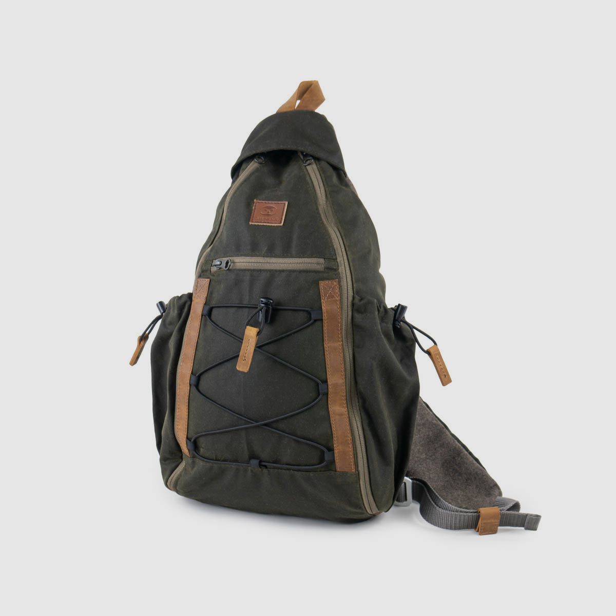 STEINKAUZ shoulder bag "Querkopf", waxed cotton, olive