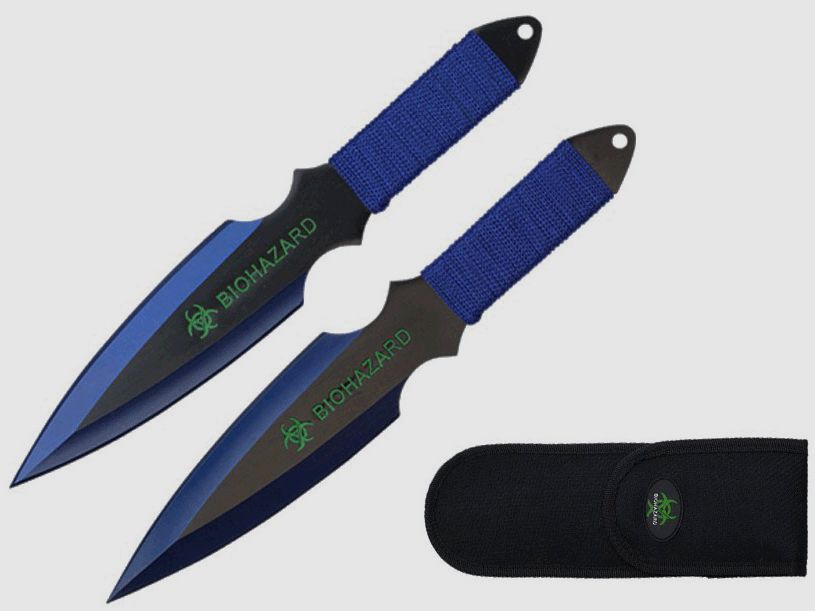 Wurfmesser 2er Set blau mit Nylon Scheide