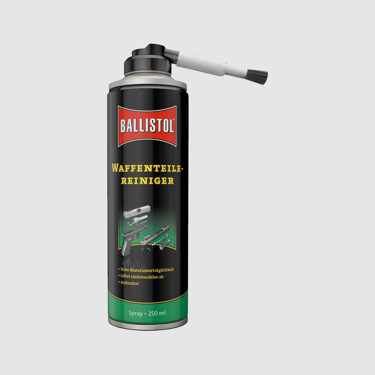 Spray nettoyant à l'huile Ballistol pour pièces d'armes avec brosse en nylon 250 ml